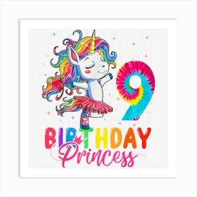 9th Birthday Unicorn Girl Tie Dye Ballerina Unicorn Art Print