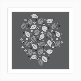 Black And White Fallen Leaves On Gray Art Print