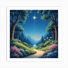 Celestial Garden With Twinkling Lights, Watercolor 1 Art Print