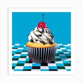 Cupcake Blue Checkerboard 7 Art Print