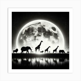 Giraffes In The Moonlight Art Print