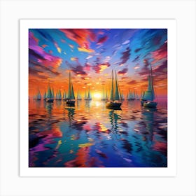 Sailboats At Sunset 10 Art Print