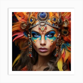 Beautiful Woman With Feathers 2 Art Print