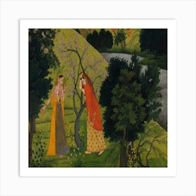 Radha With Her Confidant, Pining For Krishna, Folio From The Second Or Tehri Garhwal Gita Govinda Art Print