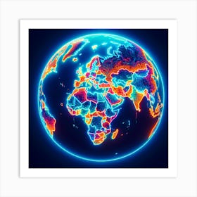 Earth Globe With Neon Lights Art Print