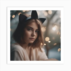 Portrait Of A Girl With Cat Ears Art Print