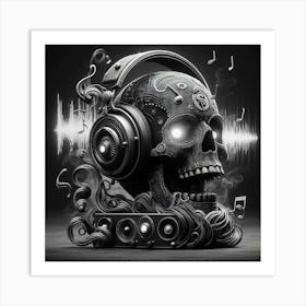 Skull With Headphones 5 Art Print