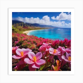 Pink Flowers On The Beach 7 Art Print