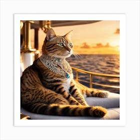 Cat Sitting On A Boat Art Print