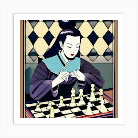 Asian Woman Playing Chess Art Print