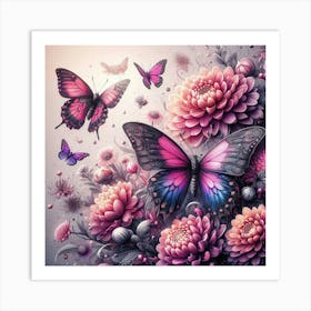 Butterflies And Flowers 2 Art Print