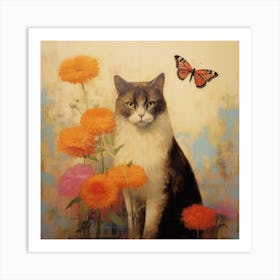 Calm Cat with Butterfly Art Print