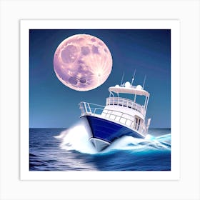 Full Moon Over A Boat 3 Art Print