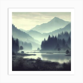 "A serene and misty mountain landscape." Wall Art1 Art Print