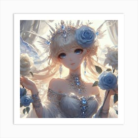 Anime Girl With Roses 1 Art Print