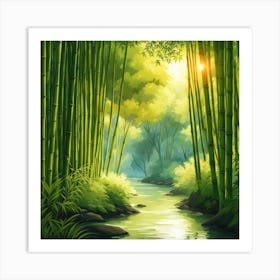 A Stream In A Bamboo Forest At Sun Rise Square Composition 135 Art Print