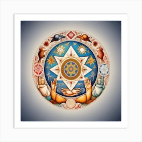 In A Circle Of Unity, Hands Hold Symbols Of Diverse Faiths 3 Art Print