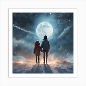 A Girl And A Boy Ascending Into Space With The Atm Art Print