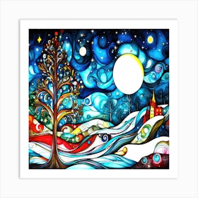 A Christmas Town - Outdoor Decorated Christmas Tree Art Print