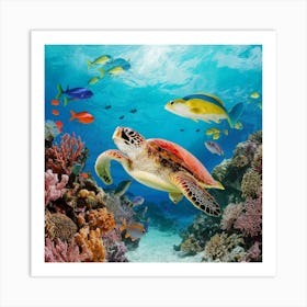 Turtle In The Sea Art Print