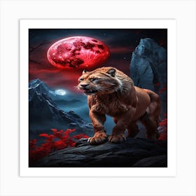 Lion In The Moonlight Art Print