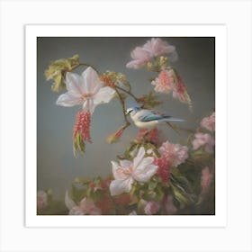 Bird Perched On A Cherry Blossom Art Print