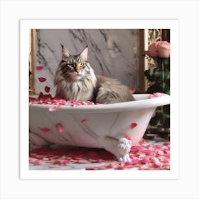 Maine Coon Cat Enjoying 2 Art Print