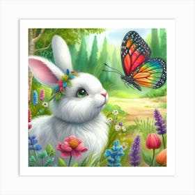 Butterfly And Bunny 1 Art Print