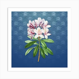 Vintage Common Rhododendron Botanical on Bahama Blue Pattern n.0407 Art Print