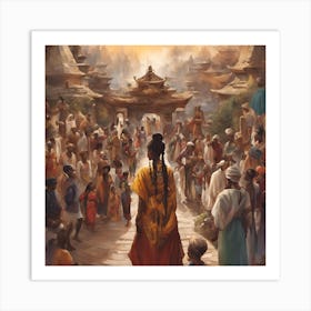 Woman Walking Through A Crowd Art Print