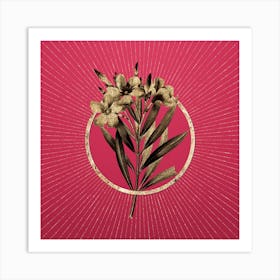 Gold Oleander Glitter Ring Botanical Art on Viva Magenta Art Print