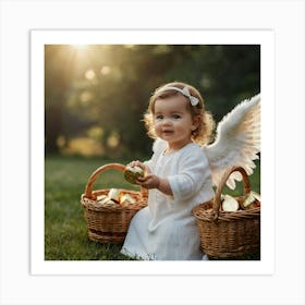 Little Angel With Baskets Art Print