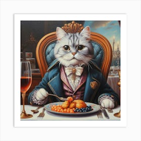 Cat At Dinner Art Print