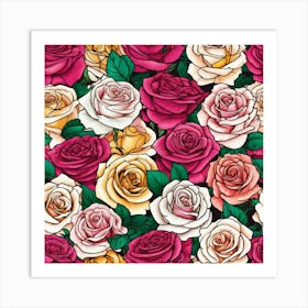 Roses Seamless Pattern 21 Art Print