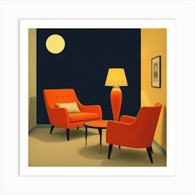 Orange Chairs In A Room Art Print