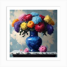 Floral Still Life, Chrysanthemums in Rainbow Colours Art Print