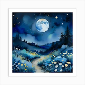 Moonlight In The Meadow 1 Art Print