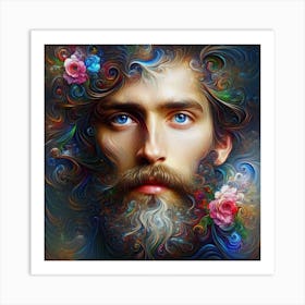 Man With A Beard And Flowers Art Print