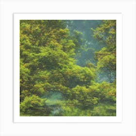 Misty Morning In The Forest Art Print