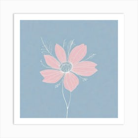 A White And Pink Flower In Minimalist Style Square Composition 286 Art Print