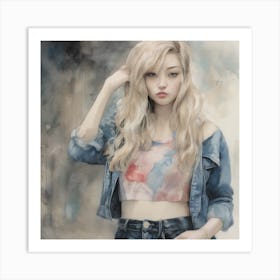 Girl In Denim Jacket 1 Art Print