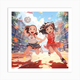 Two Girls Playing Soccer Anime 3 Art Print