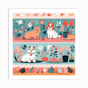 Set Of Dogs In The Garden Art Print