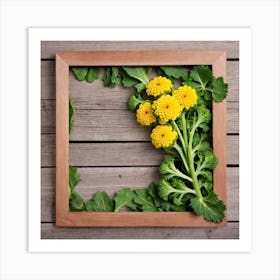 Yellow Flowers In A Wooden Frame Art Print