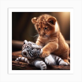 Tiger And Lion Cub Art Print