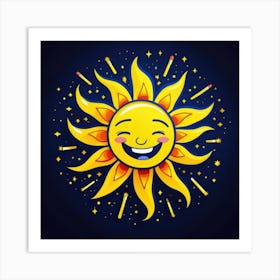 Lovely smiling sun on a blue gradient background 137 Art Print