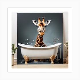 Giraffe In Bathtub Art Print Picture Art Print