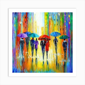 Umbrellas In The Rain 2 Art Print