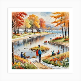 Water Colored Painting Of People S Activities And Surroundings Change With The Seasons From Spring B 642704367 Art Print