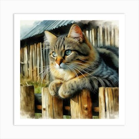 Cat On A Fence Art Print